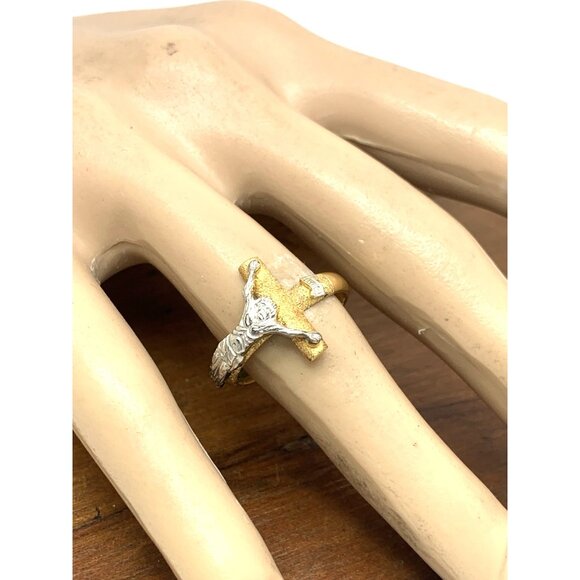 Crucifix Ring Diamond INR Jesus Cross 14k Yellow Gold Estate Jewelry Size 8.25 - Picture 9 of 14